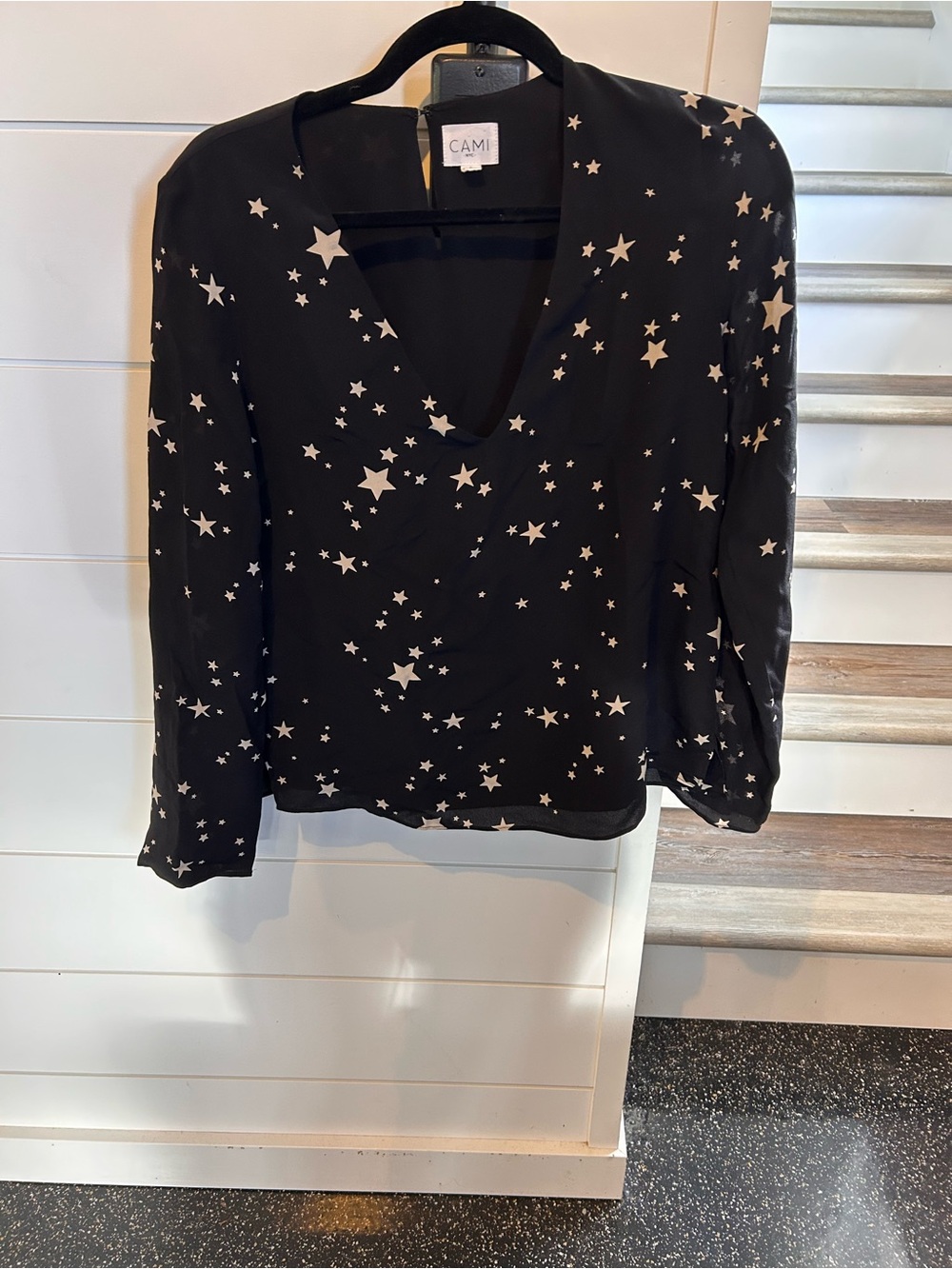 Cami NYC Silk Black Star-Print V-Neck Blouse